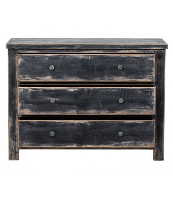 Cómoda negra oriental de madera maciza con 3 cajones amplios2