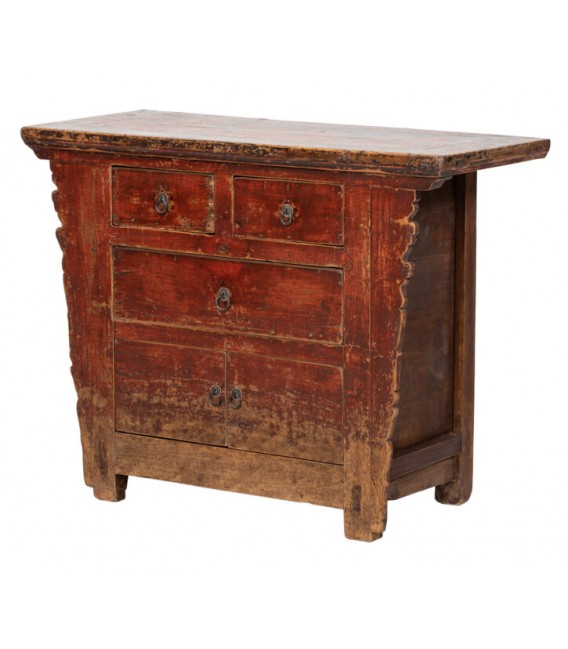 Cómoda antigua oriental con 3 cajones y 2 puertas en madera teja Mdmhogar