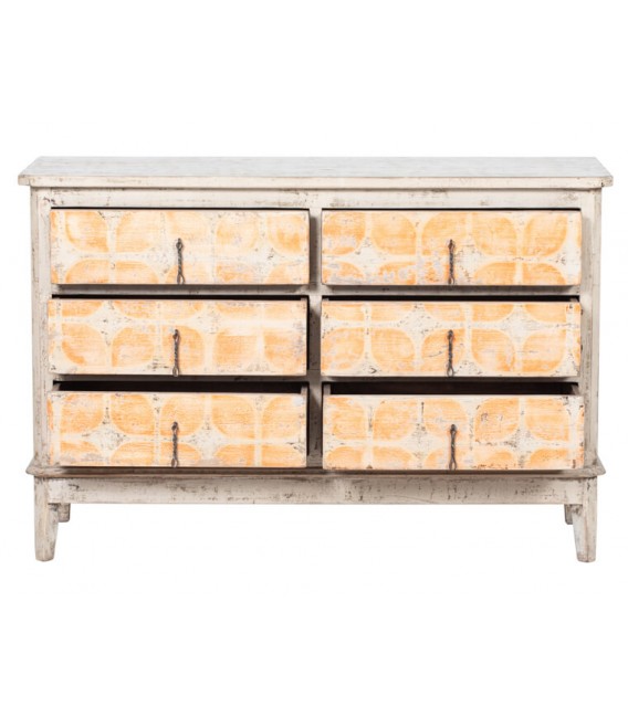 Cómoda oriental blanca y amarilla con 6 cajones y acabado artesanal1