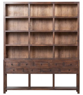 Estantería oriental grande de madera nogal con 9 cajones artesanales