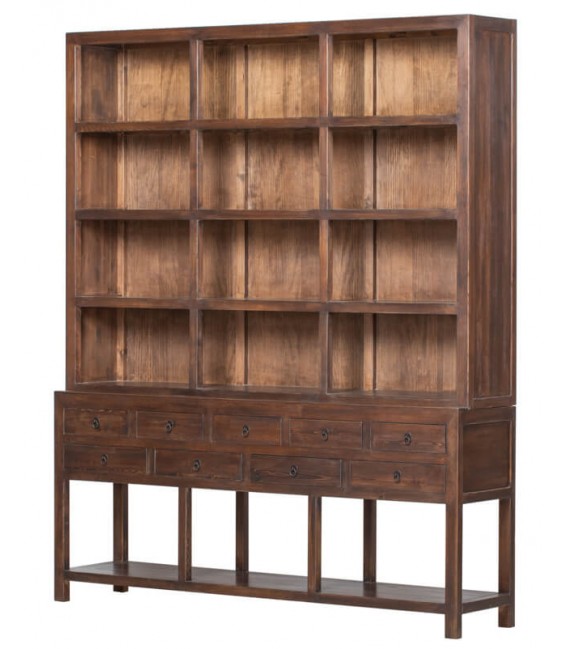 Estantería oriental grande de madera nogal con 9 cajones artesanales Mdmhogar