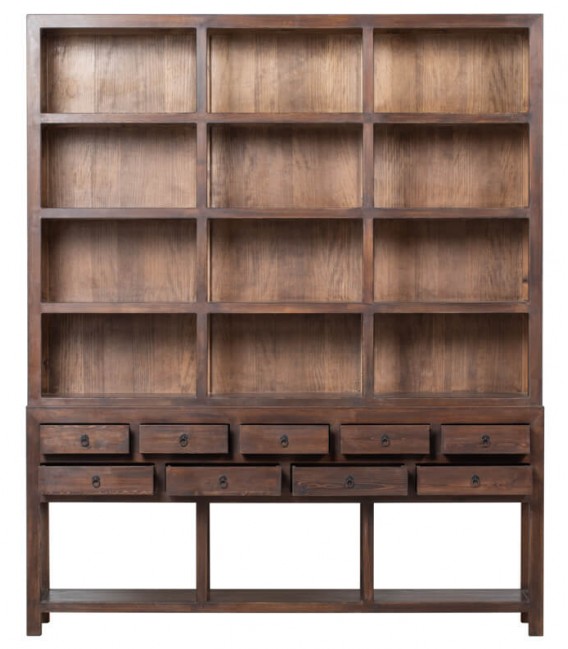 Estantería oriental grande de madera nogal con 9 cajones artesanales1
