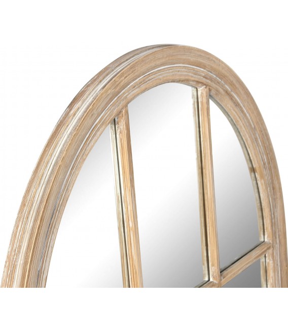 Espejo boho efecto ventana con marco blanco de madera natural