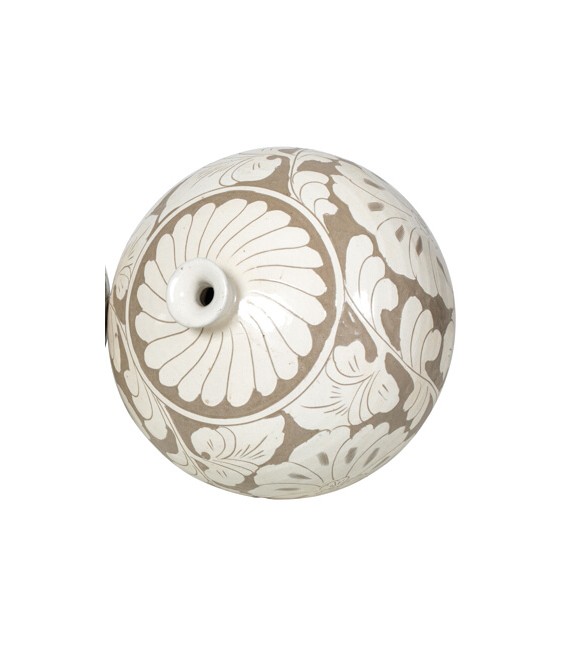 Jarrón redondeado decorado a mano con motivos florales topo y blanco