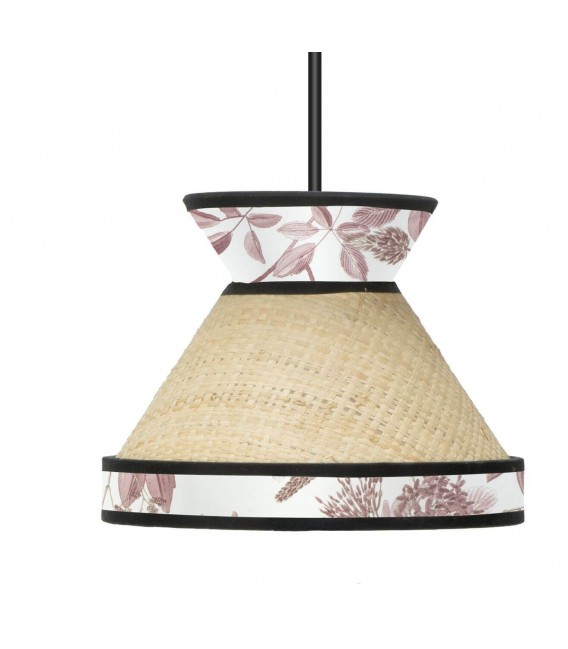 Lámpara oriental de ratán natural con 3 luces y tela floral1