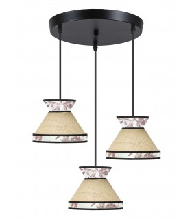 Lámpara oriental de ratán natural con 3 luces y tela floral Mdmhogar