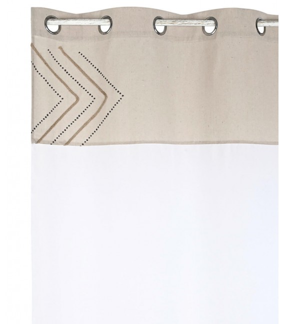 Cortina de algodón blanco y yute topo con bordado étnico