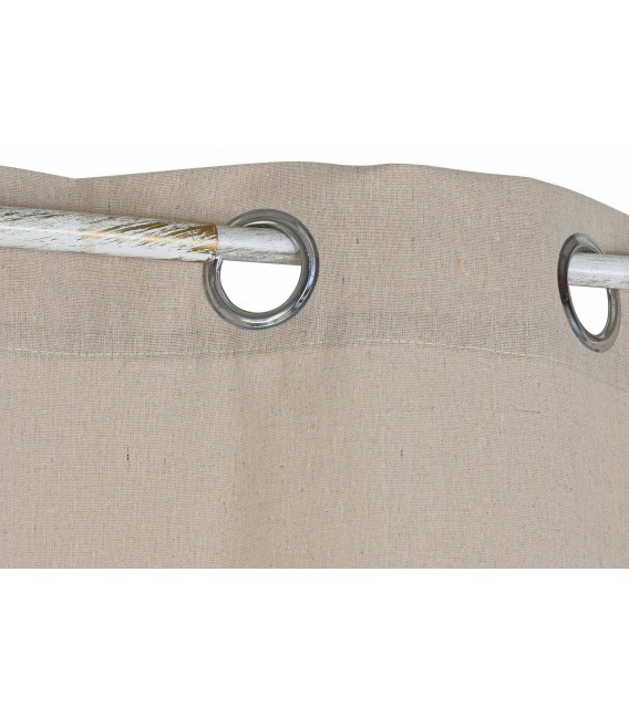 Cortina de algodón blanco y yute topo con bordado étnico2