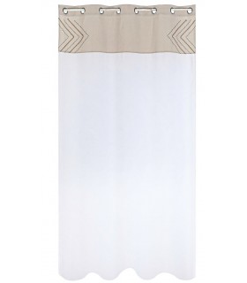 Cortina de algodón blanco y yute topo con bordado étnico Mdmhogar