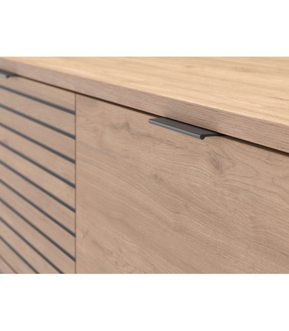 Mueble TV nórdico roble natural con 3 cajones y patas metálicas5