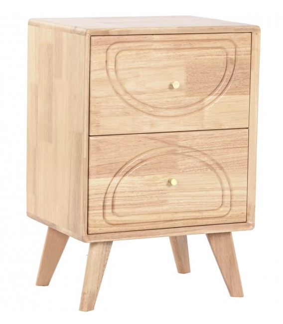 Mesita nórdica madera natural labrada con 2 cajones y detalles dorados Mdmhogar