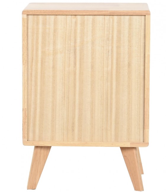 Mesita nórdica madera natural labrada con 2 cajones y detalles dorados1