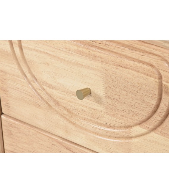 Mesita nórdica madera natural labrada con 2 cajones y detalles dorados3