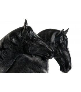 Escultura negra de caballos en resina y metal de estilo clásico
