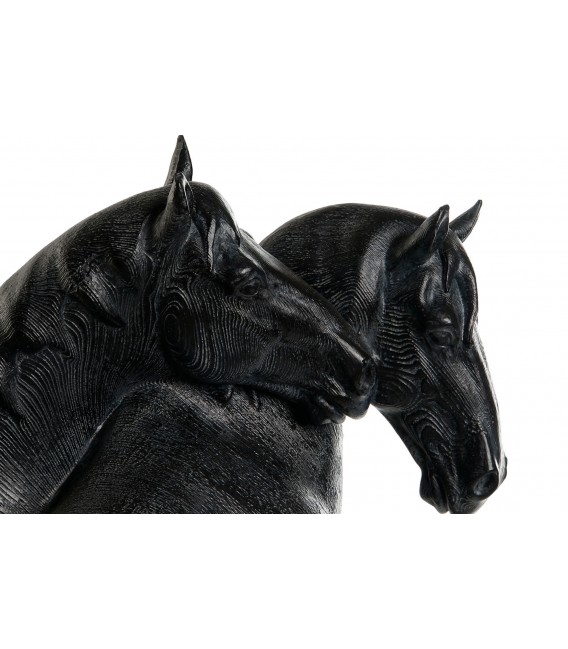 Escultura negra de caballos en resina y metal de estilo clásico