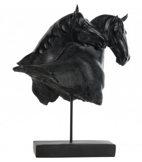 Escultura negra de caballos en resina y metal de estilo clásico Mdmhogar