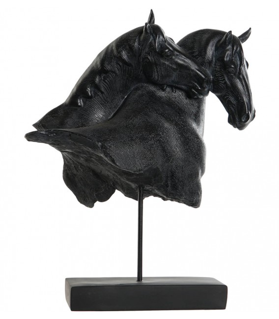 Escultura negra de caballos en resina y metal de estilo clásico Mdmhogar