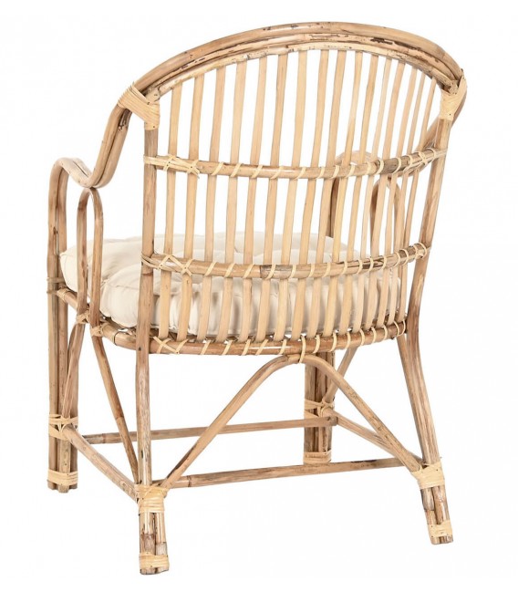 Sillón de comedor en bambú y ratán natural con cojín blanco incluido1