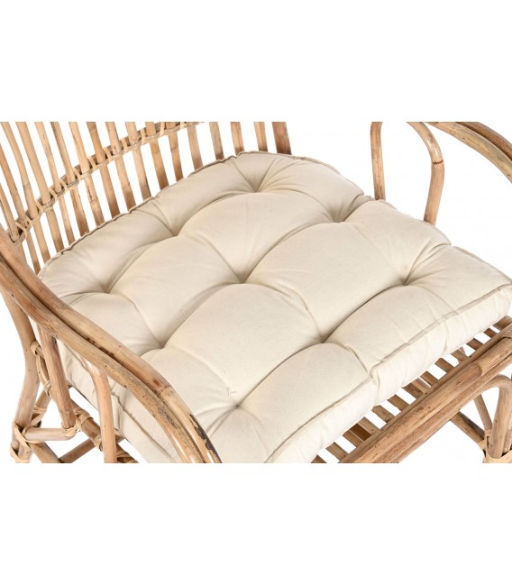 Sillón de comedor en bambú y ratán natural con cojín blanco incluido3