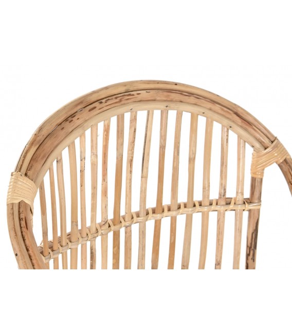 Sillón de comedor en bambú y ratán natural con cojín blanco incluido2