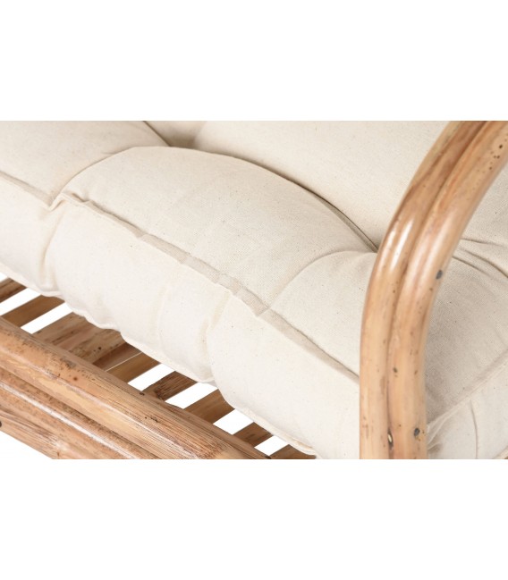 Sillón de comedor en bambú y ratán natural con cojín blanco incluido4