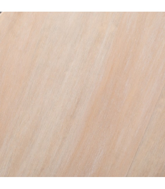 Mesa de comedor redonda de pino tallado con base negra y tapa natural