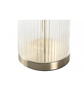 Lámpara de sobremesa en cristal corrugado con pantalla algodón blanco