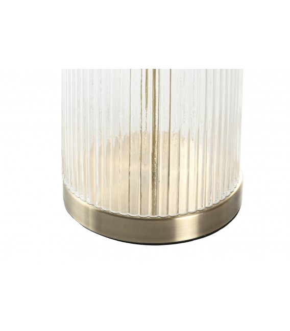 Lámpara de sobremesa en cristal corrugado con pantalla algodón blanco