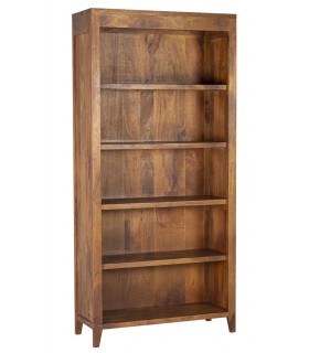 Estantería alta de madera de mango con 5 baldas y acabado color miel