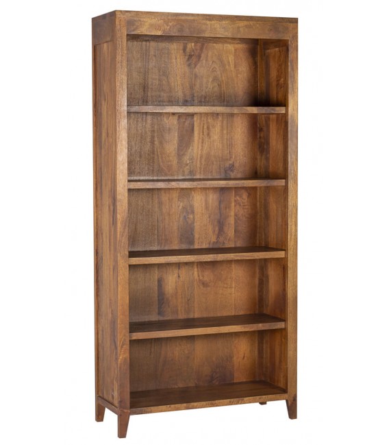 Estantería alta de madera de mango con 5 baldas y acabado color miel