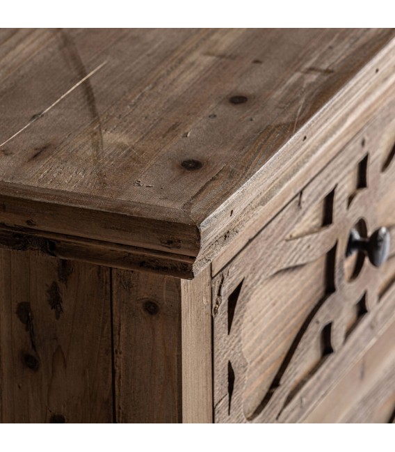 Mesita de noche de madera reciclada con 3 cajones y acabado vintage2