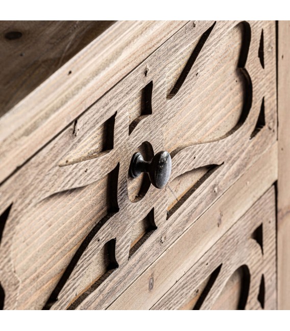 Mesita de noche de madera reciclada con 3 cajones y acabado vintage3