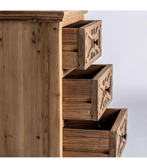 Mesita de noche de madera reciclada con 3 cajones y acabado vintage6