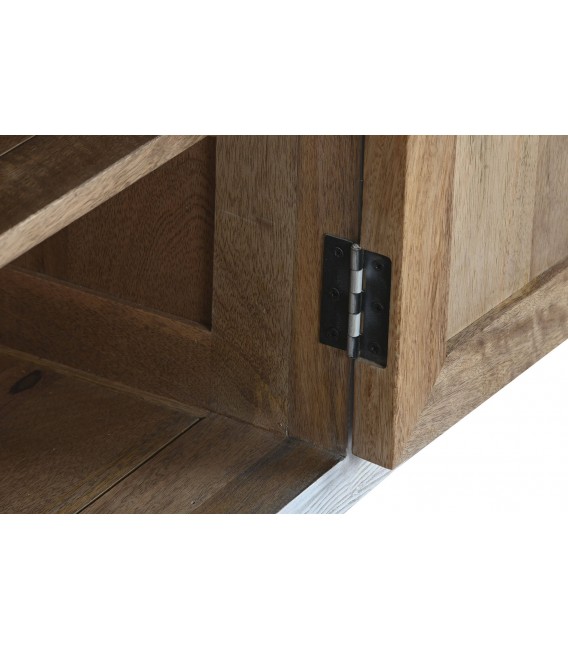 Mueble de TV boho de mango con 2 puertas, baldas y acabado decapado4