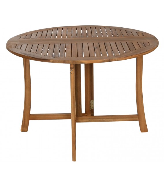Mesa exterior redonda plegable en madera maciza de acacia acabado teca1