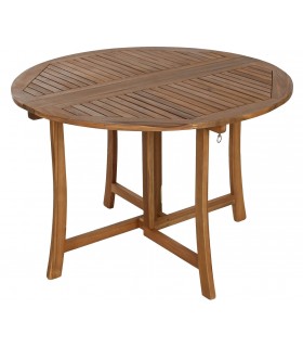 Mesa exterior redonda plegable en madera maciza de acacia acabado teca Mdmhogar