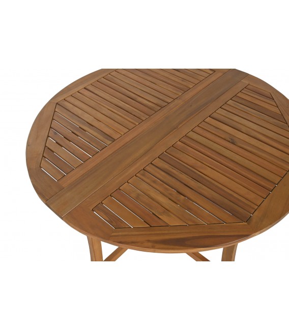 Mesa exterior redonda plegable en madera maciza de acacia acabado teca2