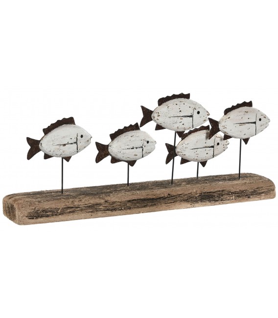 Figura decorativa de madera y metal con peces estilo mediterráneo Mdmhogar