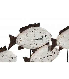 Figura decorativa de madera y metal con peces estilo mediterráneo
