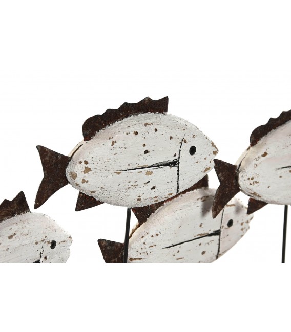 Figura decorativa de madera y metal con peces estilo mediterráneo