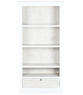 Estantería boho de mango blanqueado con 3 baldas y cajón inferior.