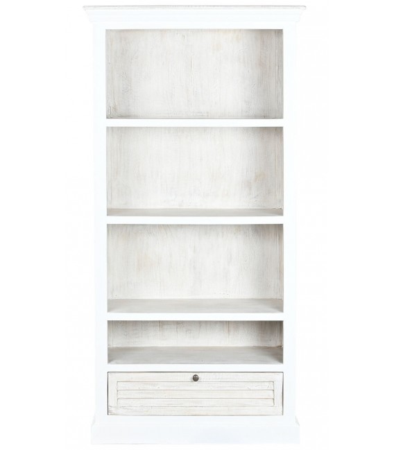 Estantería boho de mango blanqueado con 3 baldas y cajón inferior.