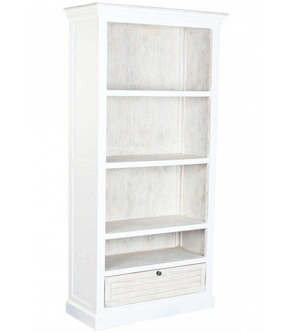 Estantería boho de mango blanqueado con 3 baldas y cajón inferior. Mdmhogar