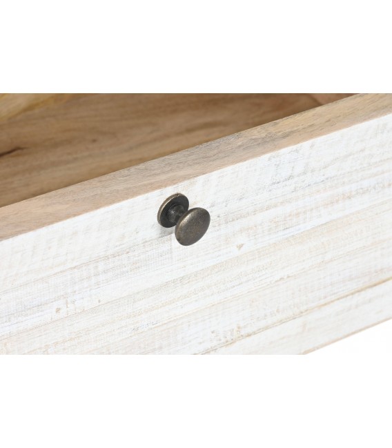 Estantería boho de mango blanqueado con 3 baldas y cajón inferior.5