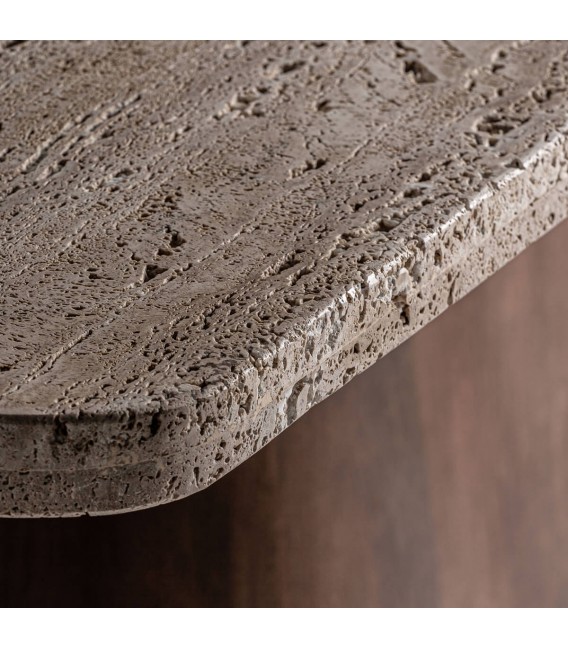 Mesa rectangular art decó de travertino y madera de mango macizo1