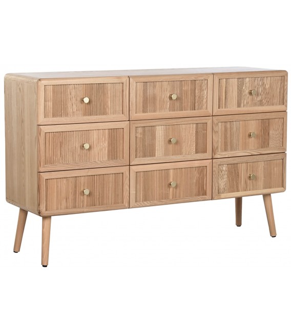 Cómoda grande 9 cajones, pino natural y metal dorado, estilo nórdico. Mdmhogar