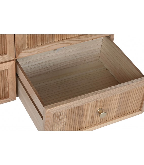 Cómoda grande 9 cajones, pino natural y metal dorado, estilo nórdico.4