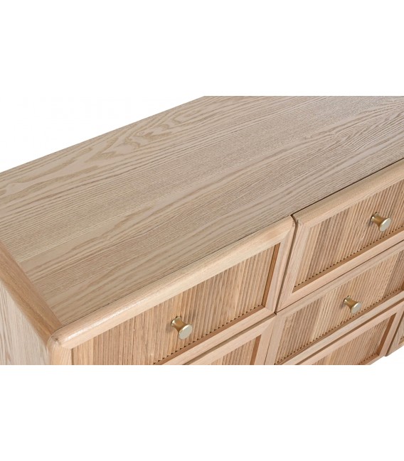 Cómoda grande 9 cajones, pino natural y metal dorado, estilo nórdico.2