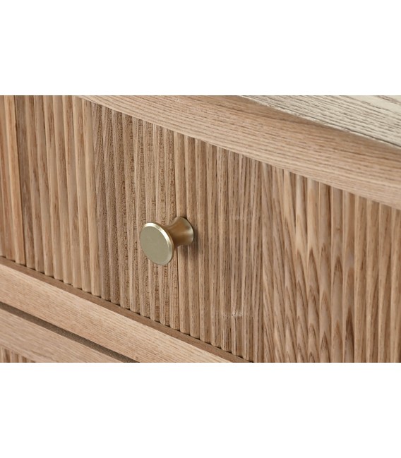 Cómoda grande 9 cajones, pino natural y metal dorado, estilo nórdico.3