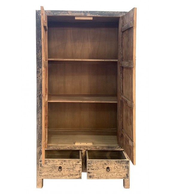 Armario alacena oriental, madera olmo, 2 puertas y 2 cajones.